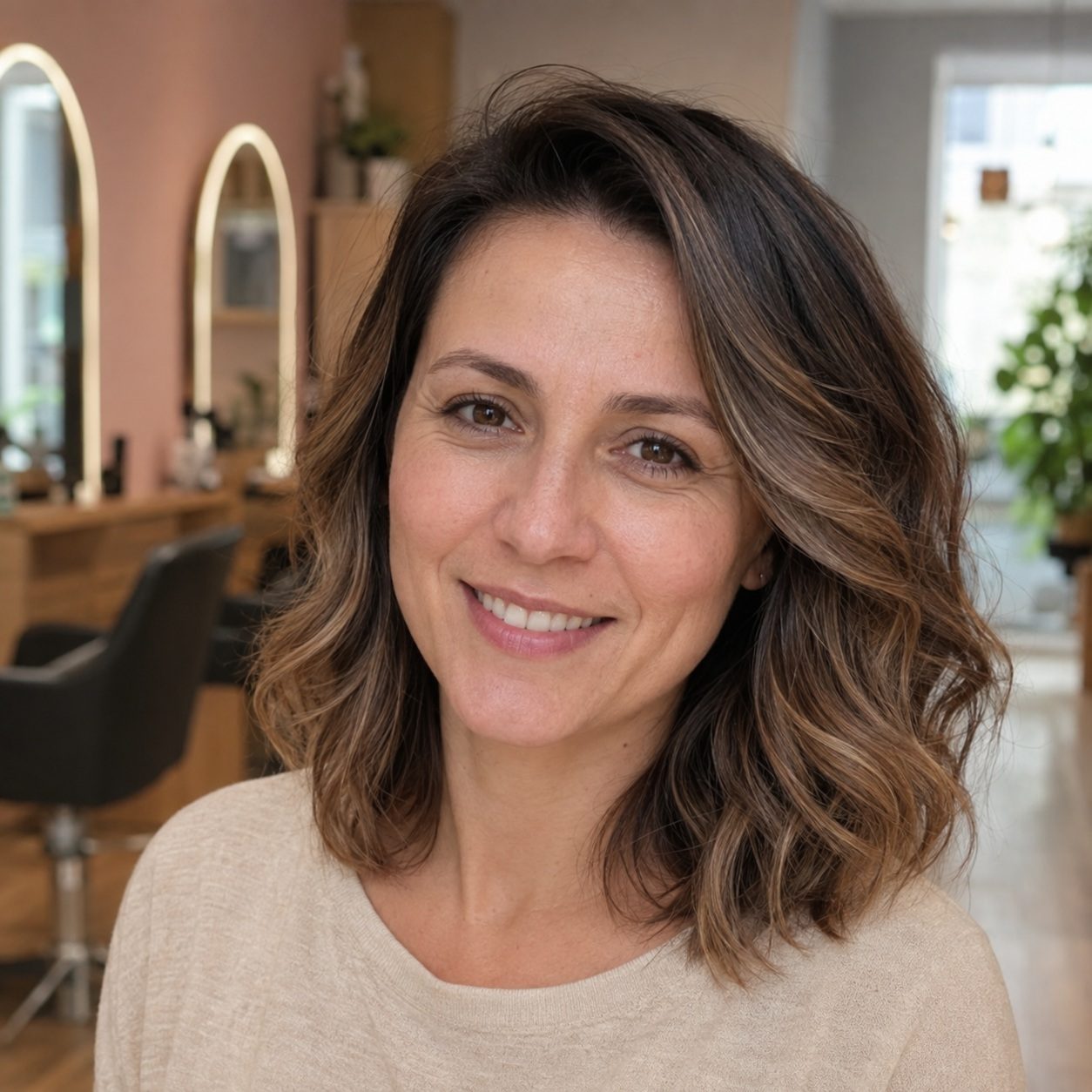 Coafură cu șuvițe naturale, realizată în salon
